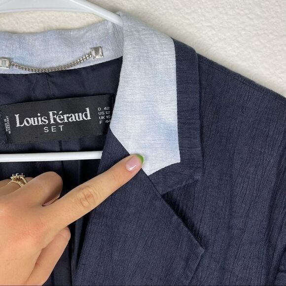 Vintage Women’s Louis Feraud Navy Blue Linen Blazer Sz L - Picture 10 of 11